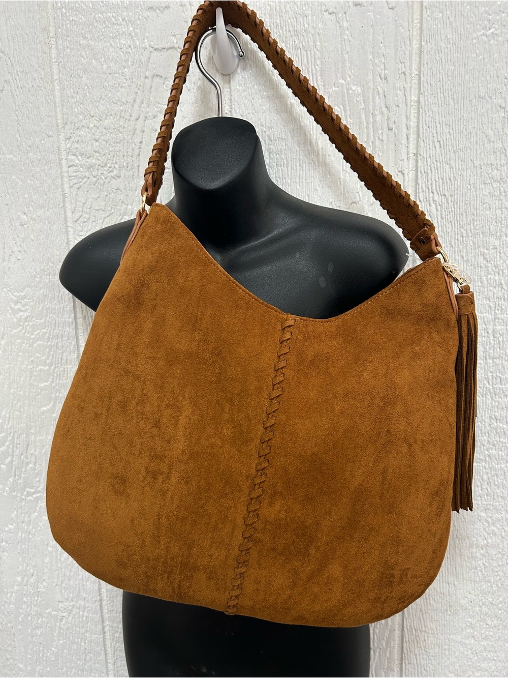 Universal Thread Cognac Suede Braided-Handle Hobo Shoulder Bag